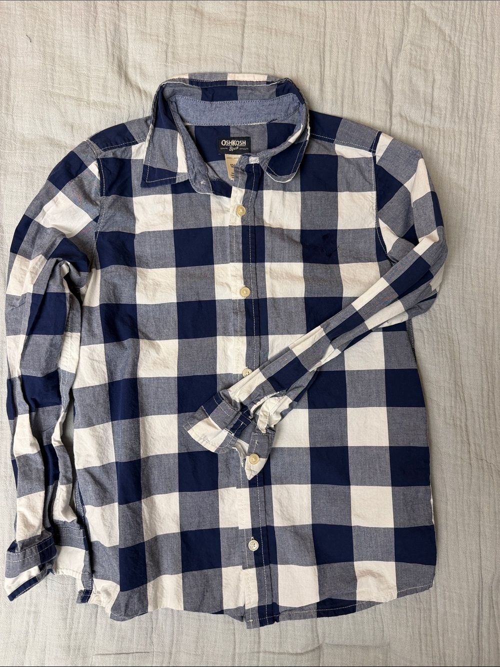 OshKosh B'gosh Navy and White Plaid Button-Down Shirt